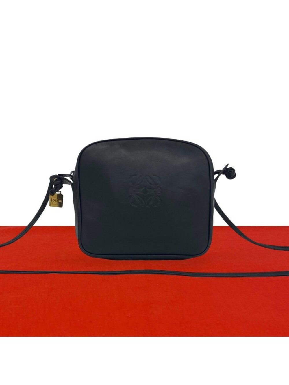 Loewe Vintage Anagram Logo Leather Mini Shoulder Bag Pochette Crossbody Black
